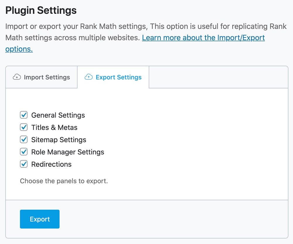 Configuración de importación/exportación con un solo clic