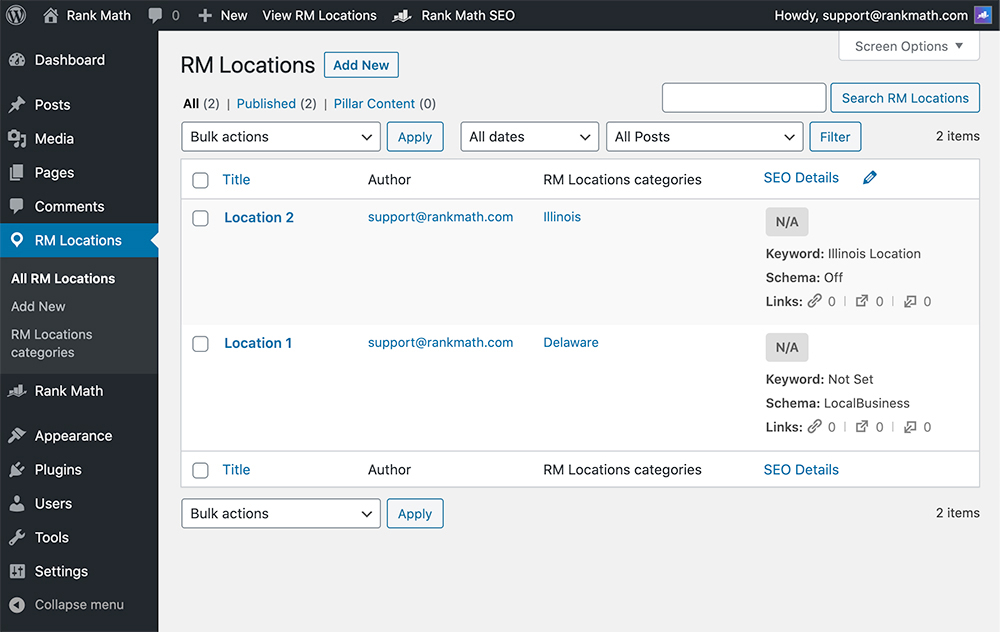 Emplacements d'entreprises locales multiplaces