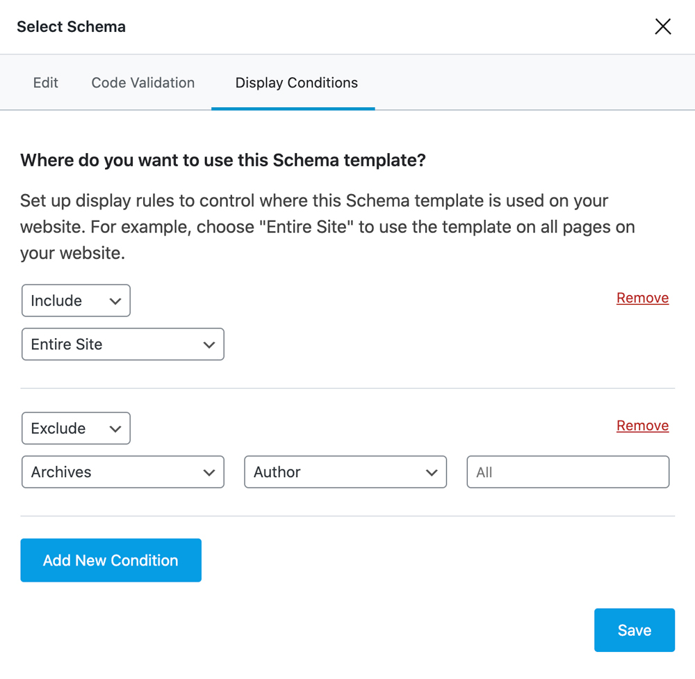 Schema Templates with Display Conditions