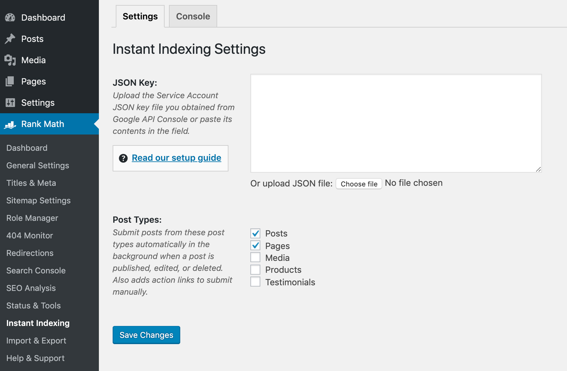 Configuración del complemento de indexación instantánea