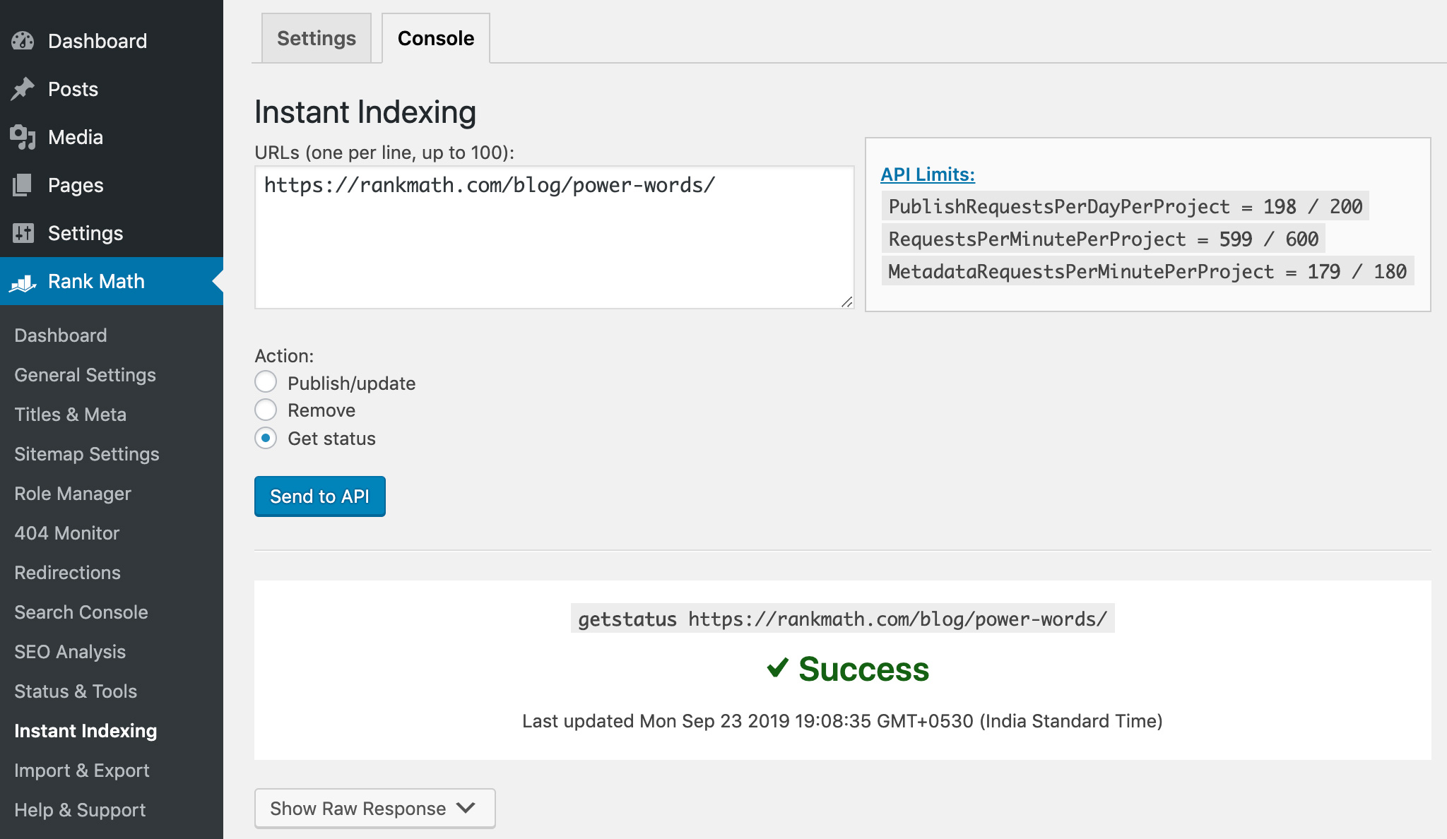 Instant Indexing API-indiening