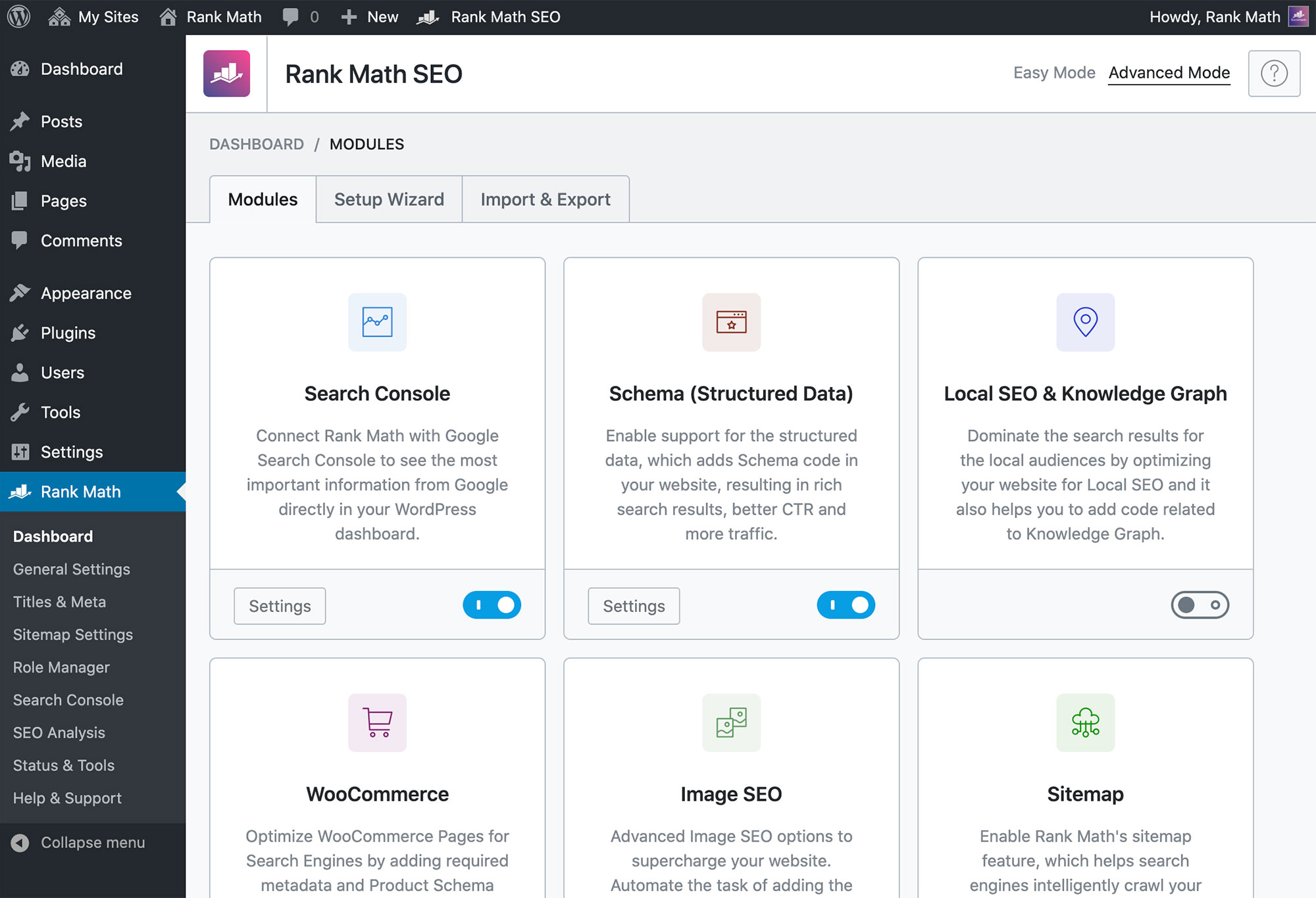 Rank Math-modules