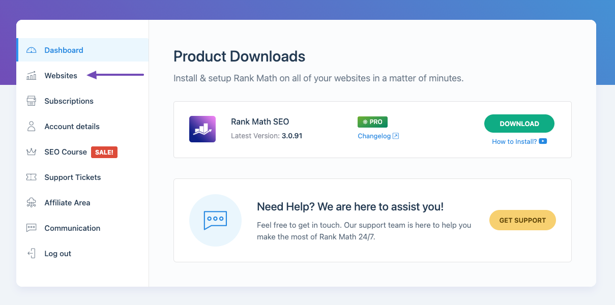 Open Websites Section