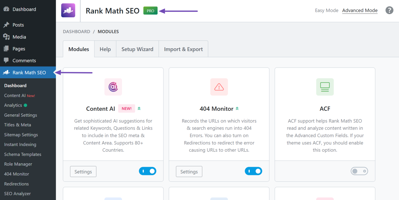 Rank Math PRO Activated