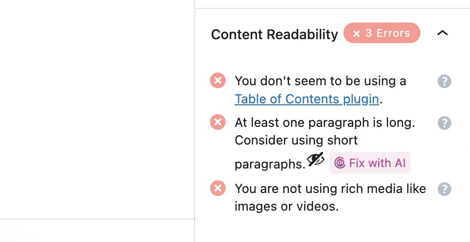 All tests performed in the Content Readability section