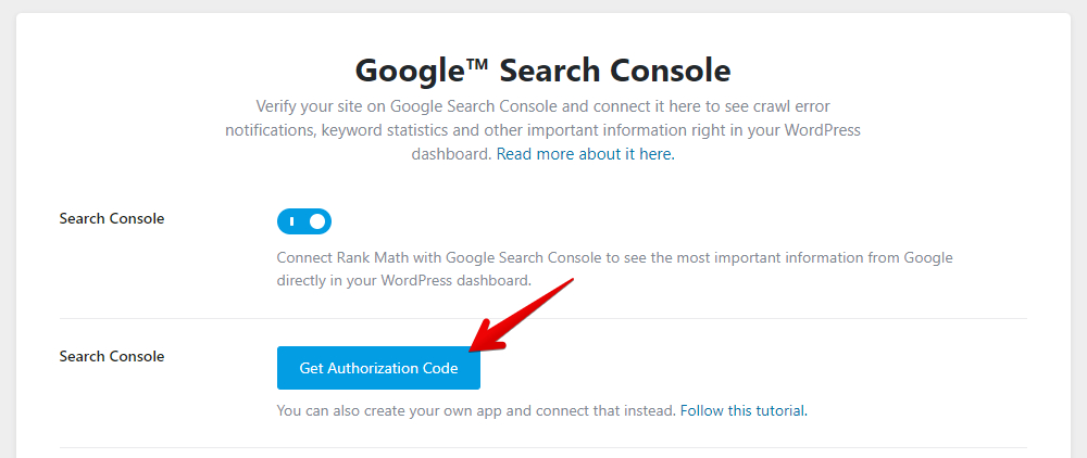 Click Button To Begin Authorization With Google Search Console