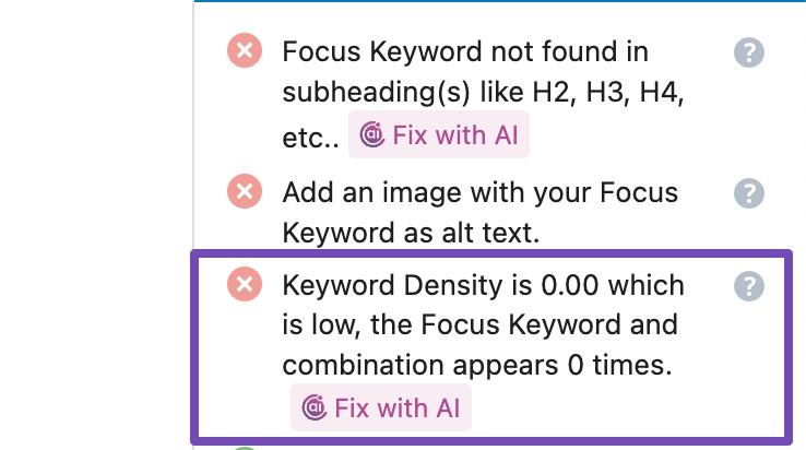 keyword density test failed