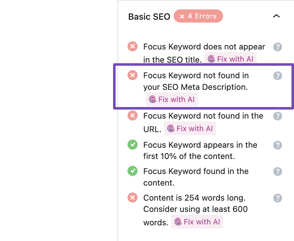 focus keyword not found in meta description test