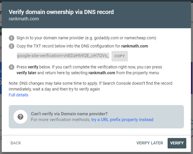 methods to verify property in search console
