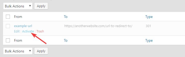 activate link for enabling redirect