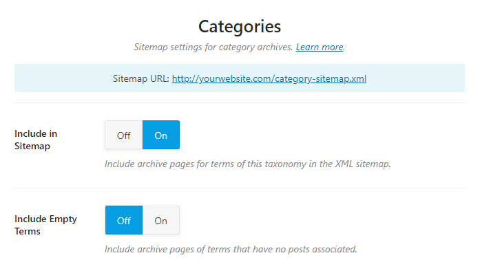 all options in categories sitemap