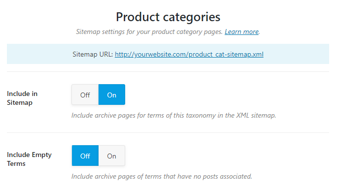 all options in product categories sitemaps