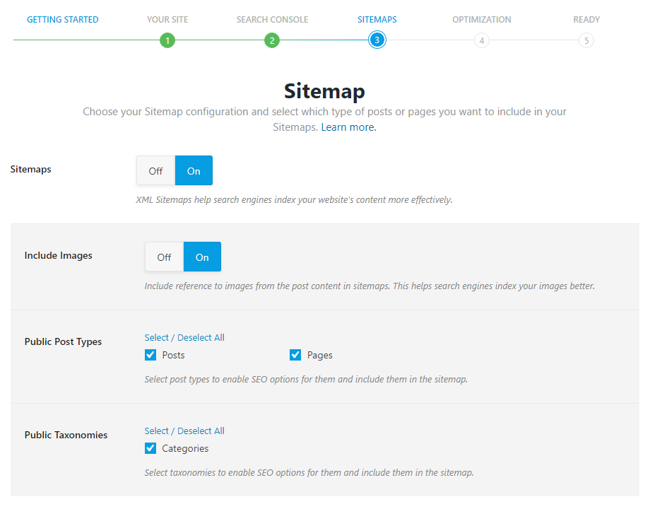 all options in sitemap settings