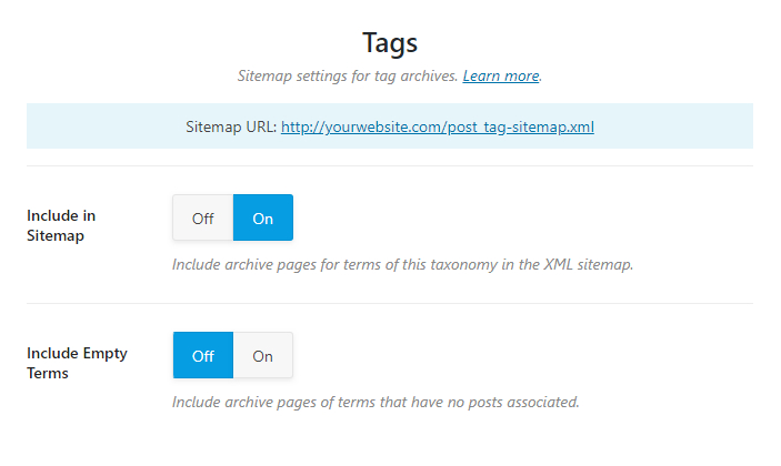 all options in tag sitemaps