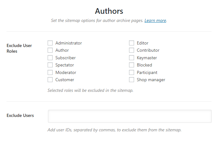 all options in the author tab