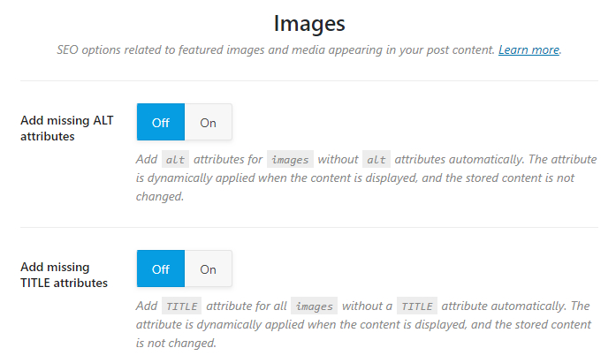 all options in the images section