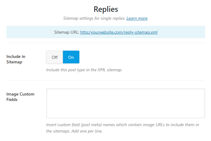 all options in the replies sitemap