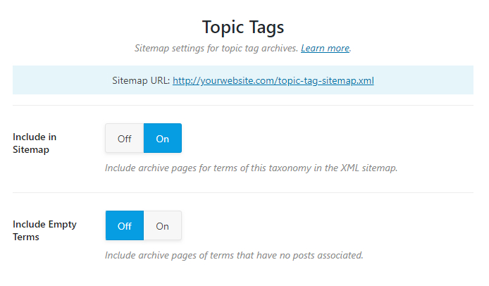 all options in topic tags sitemaps