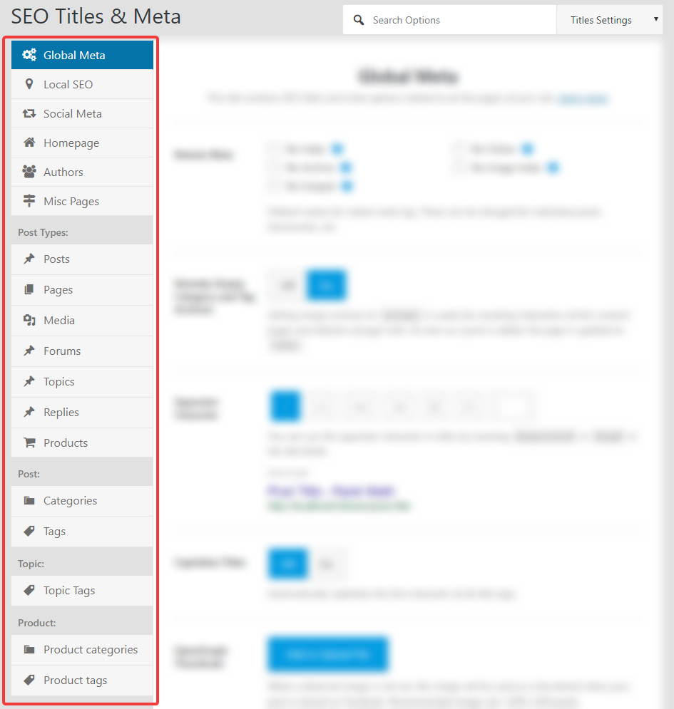 all the settings in the title and meta settings