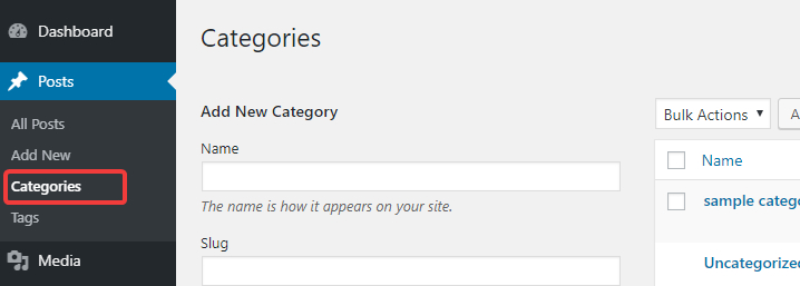 categories submenu in wordpress