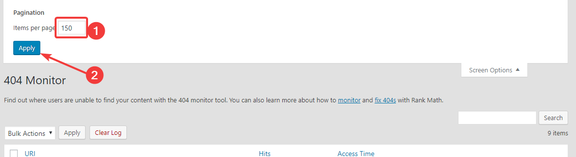 change items per page in 404 monitor