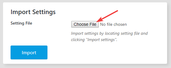 choose file to import settings