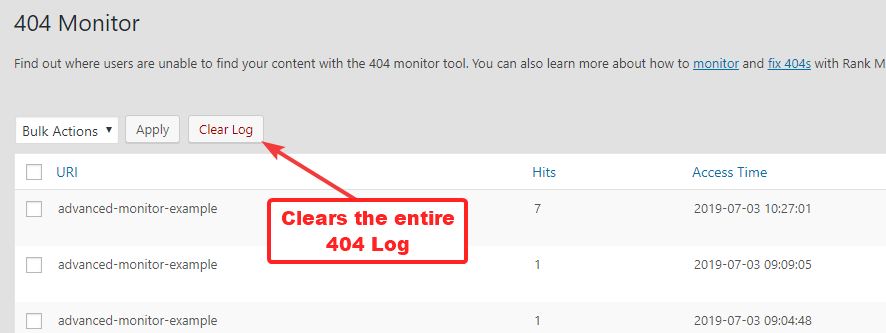 clear the entire 404 log