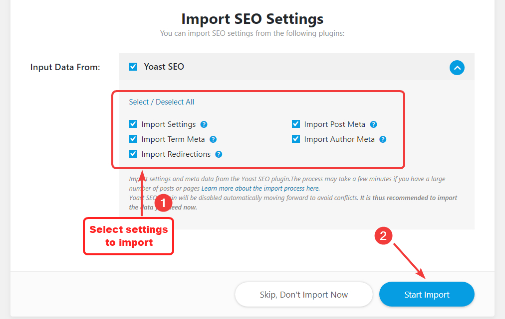 customize import process in rank math