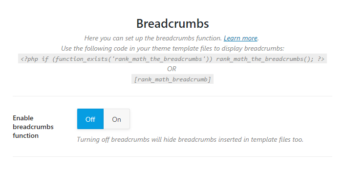 default options in breadcrumbs section