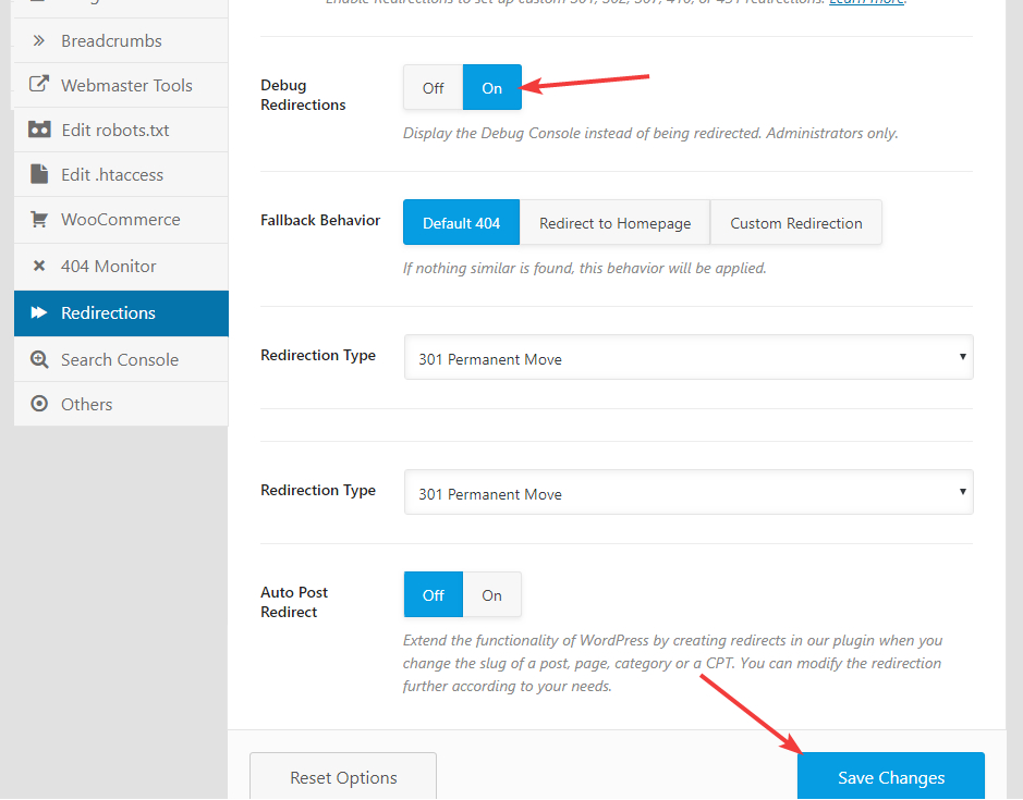 enable redirect debugging in rank math