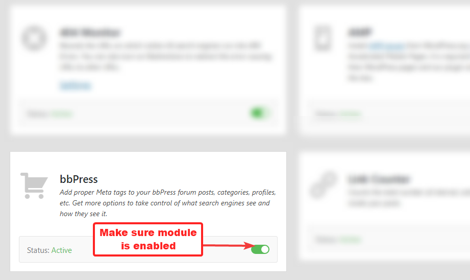 enable the bbpress module in rank math