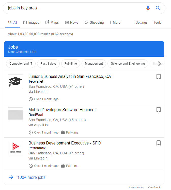 examples of job rich snippet in google