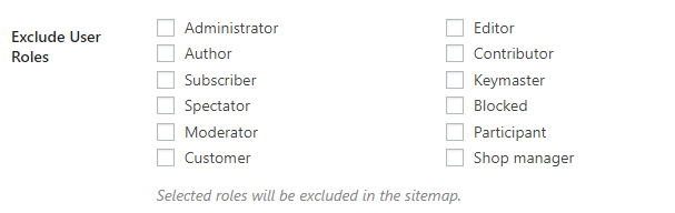 exclude user roles from sitemap