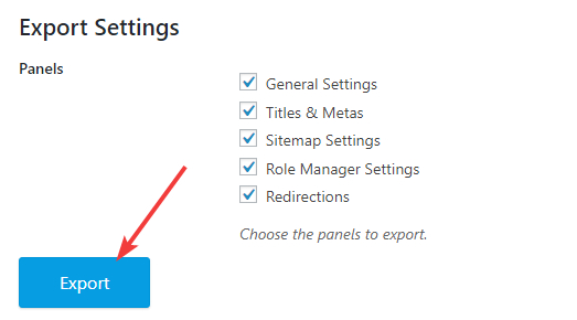 export selected settings from rank math