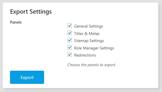 export settings section in import export settings