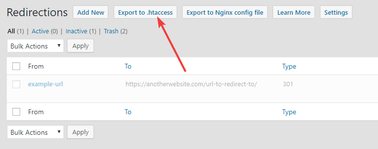 exporting htaccess file in rank math