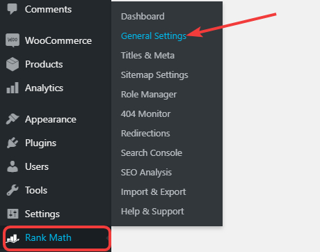 go to rank maths general settings