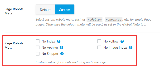 page robots meta additional options