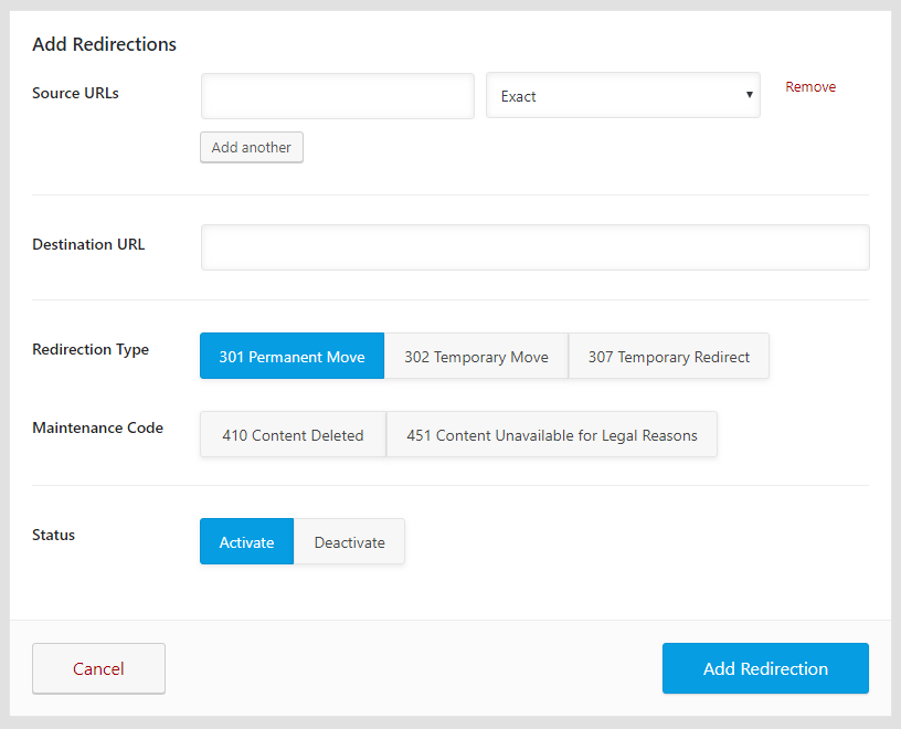 page to add a redirection in rank math