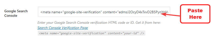 paste meta code in rank math