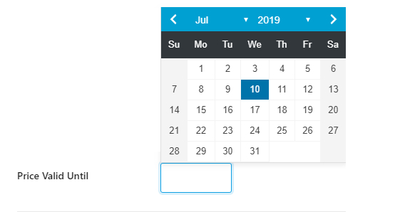 price valid date picker for product