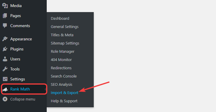 Rank Math Import And Export Settings