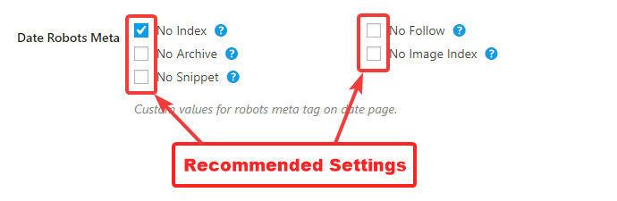 recommended settings for date robots meta