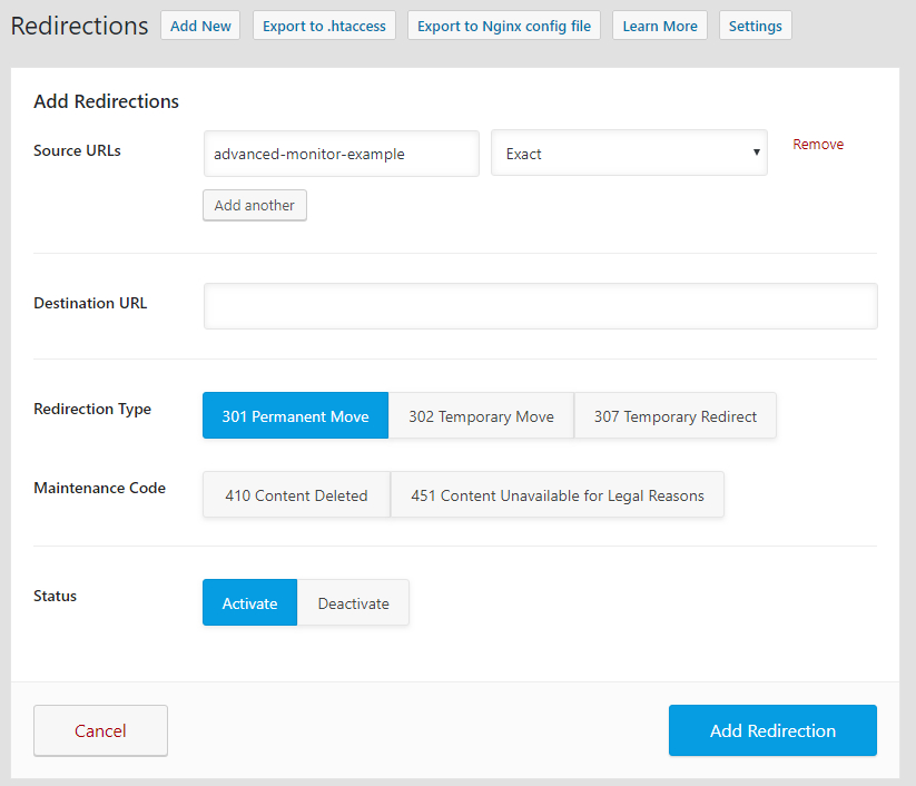 redirection options example