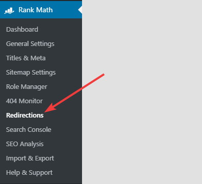 redirections in rank math