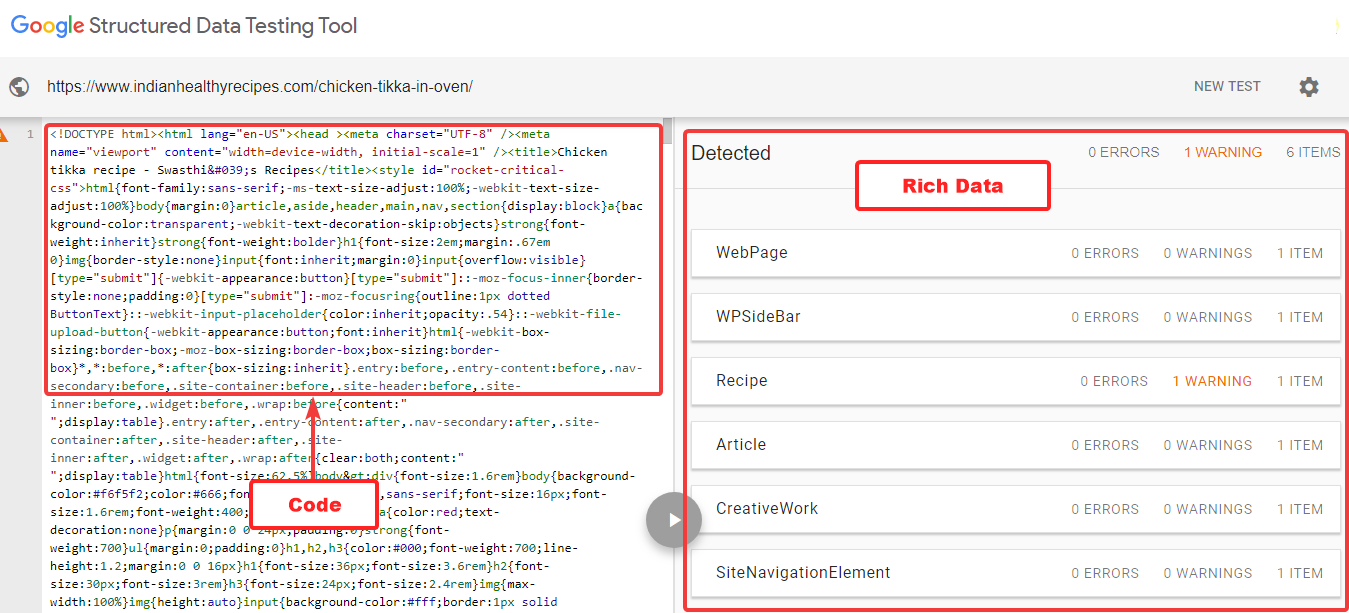 regular code with rich snippet