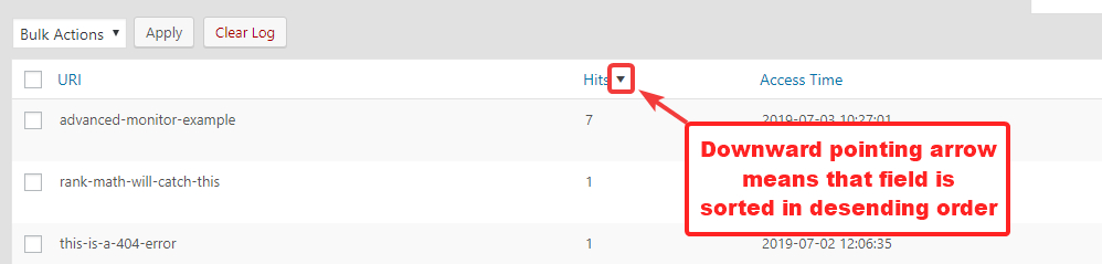 sort the hits field in descending order