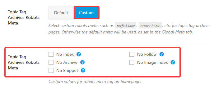 topic tag archives robots meta custom settings