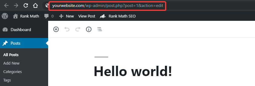 url of post in wordpress editor