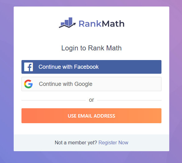 rank math registration and login page